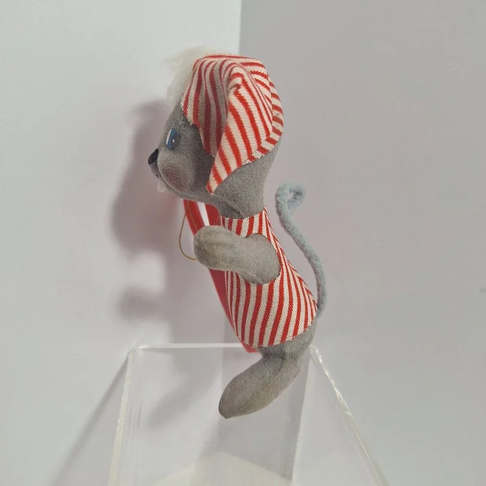 3 Vtg Flocked Mouse Mice Lot 4" Christmas Ornaments White Gray Nurse Adorable! - Picture 5 of 11